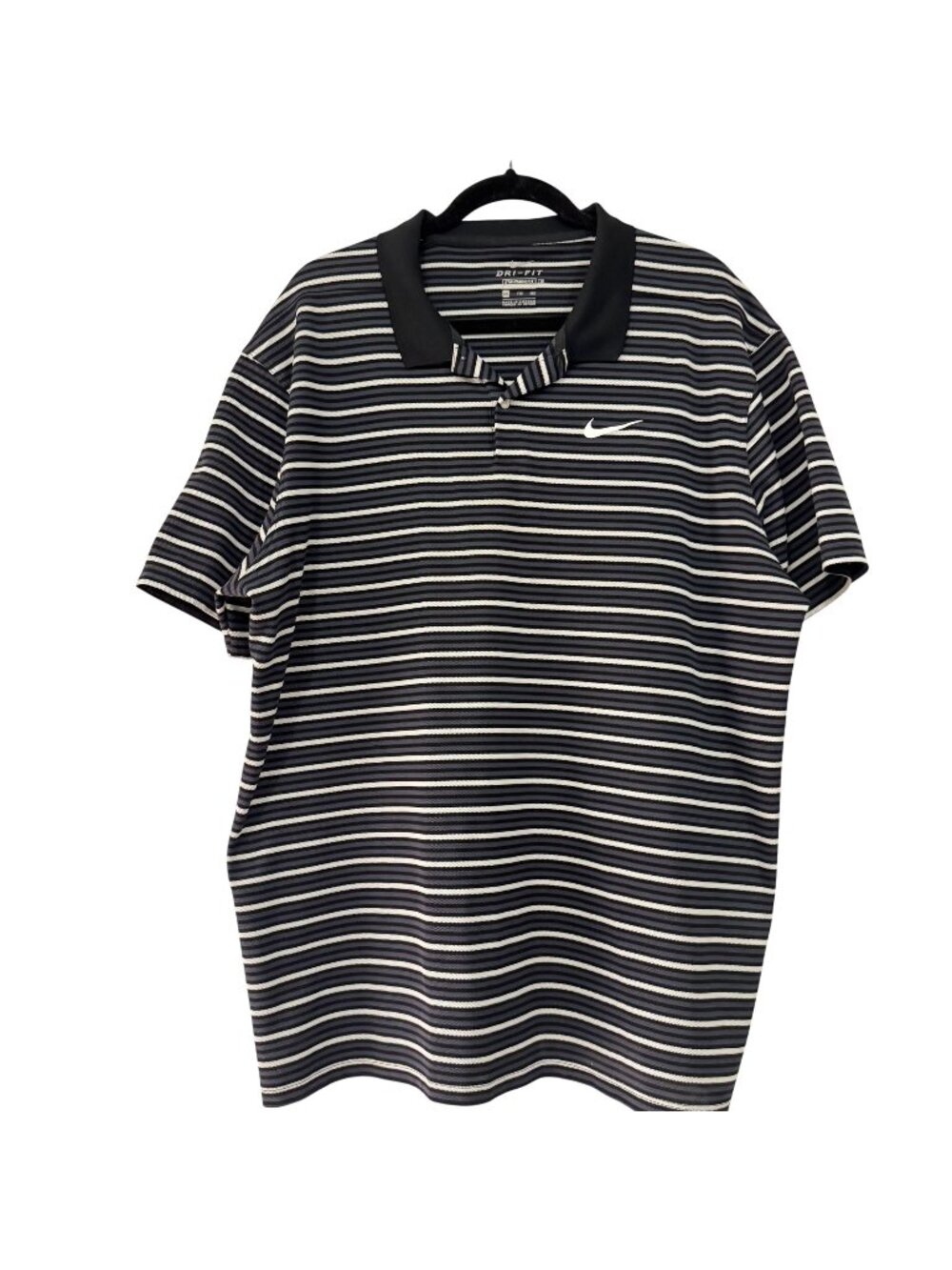 Nike Dri-FIT Striped Polo Shirt Men’s 2XL Black White Golf Athletic